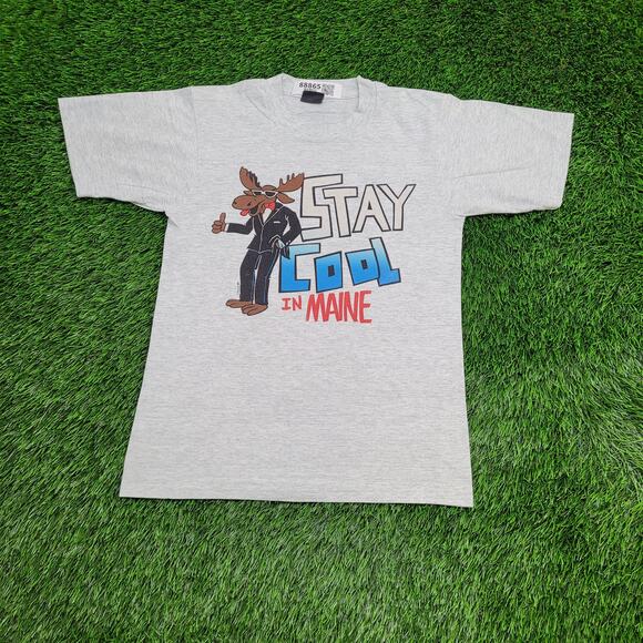 Vintage 80s "Stay Cool in Maine" Moose T-Shirt Mens XS Made in USA - Picture 1 of 12